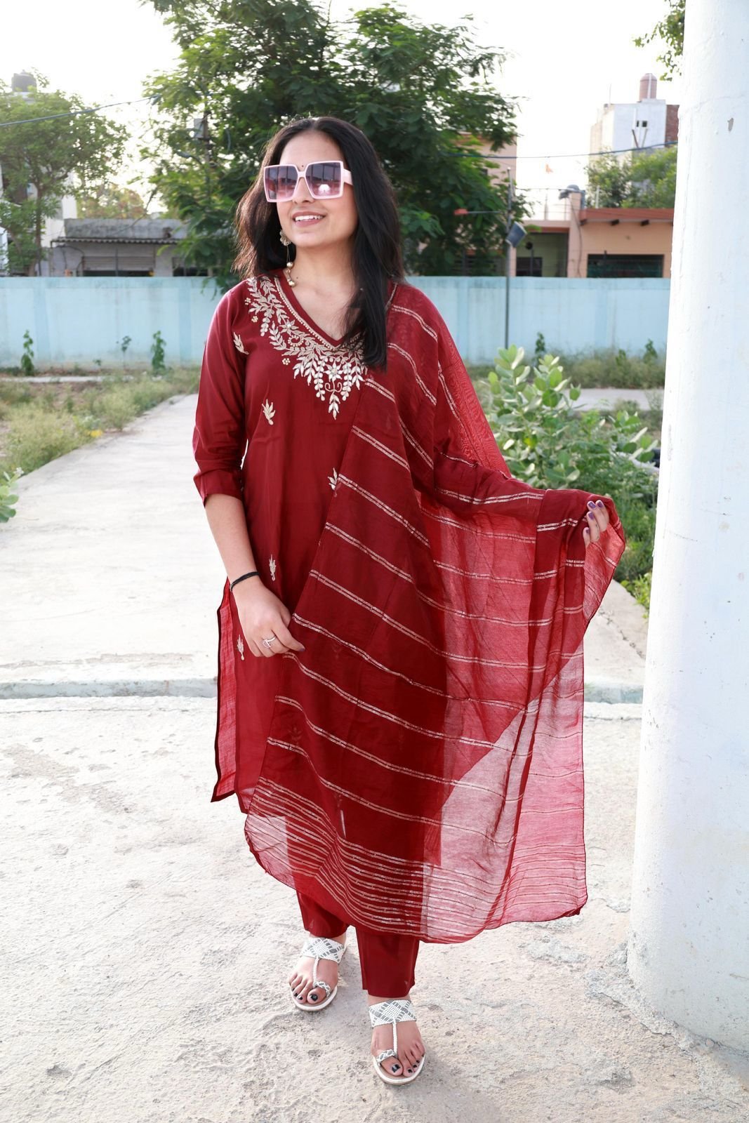 Roman Modal Silk Kurti Set with Jacquard Dupatta